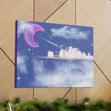 Neon moon city canvas Printify