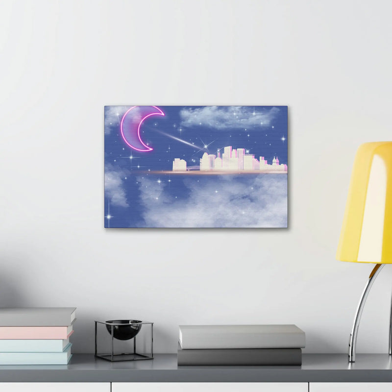 Neon moon city canvas Printify