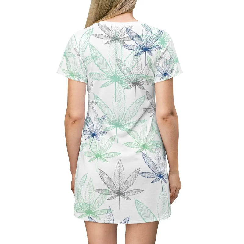 Indigo green cannabis t shirt dress Printify