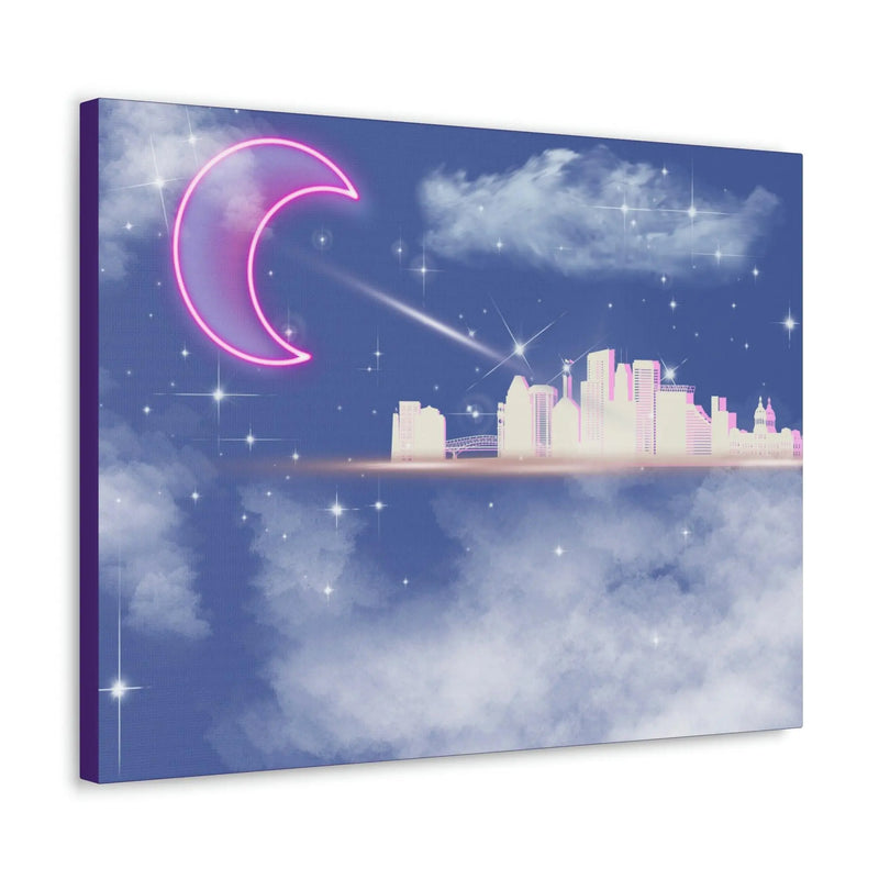 Neon moon city canvas Printify