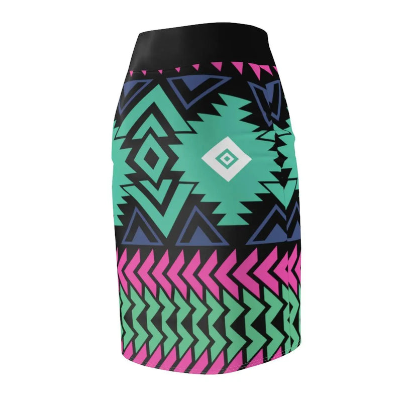 Teal tribal print pencil skirt Printify