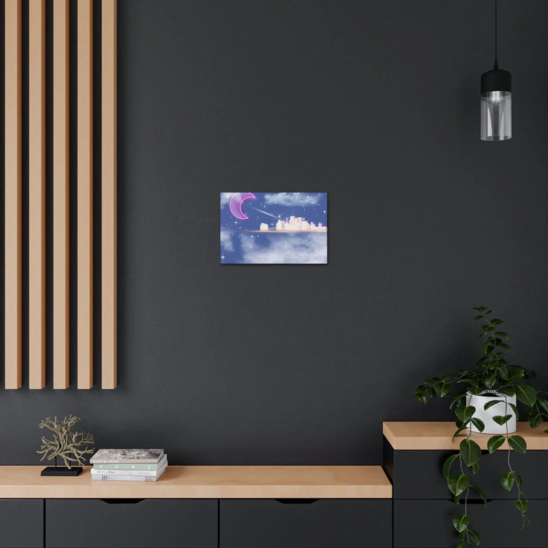 Neon moon city canvas Printify