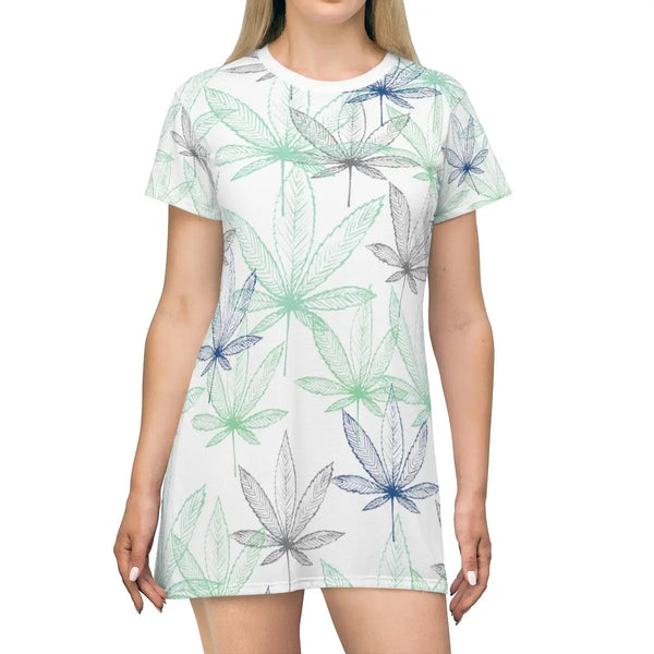 Indigo green cannabis t shirt dress Printify