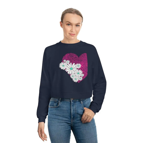 Heart print crop sweatshirt Printify