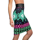 Teal tribal print pencil skirt Printify