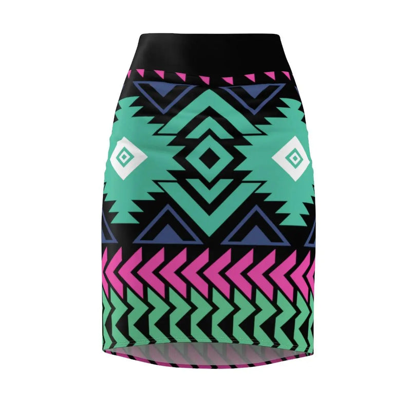 Teal tribal print pencil skirt Printify