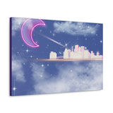 Neon moon city canvas Printify