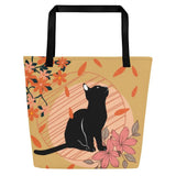 Kitty blossoms Large Tote Bag Chocolate Sushie Graphics