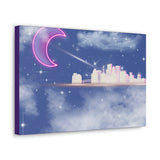 Neon moon city canvas Printify