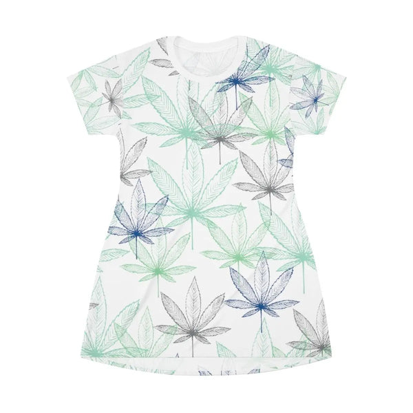 Indigo green cannabis t shirt dress Printify