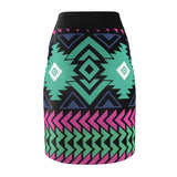 Teal tribal print pencil skirt Printify