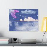 Neon moon city canvas Printify