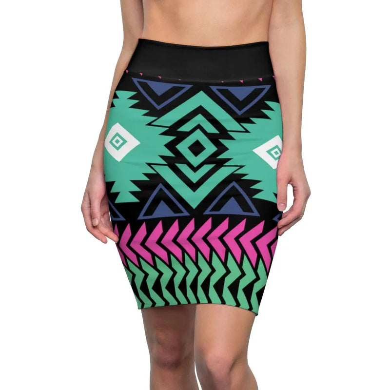 Teal tribal print pencil skirt Printify