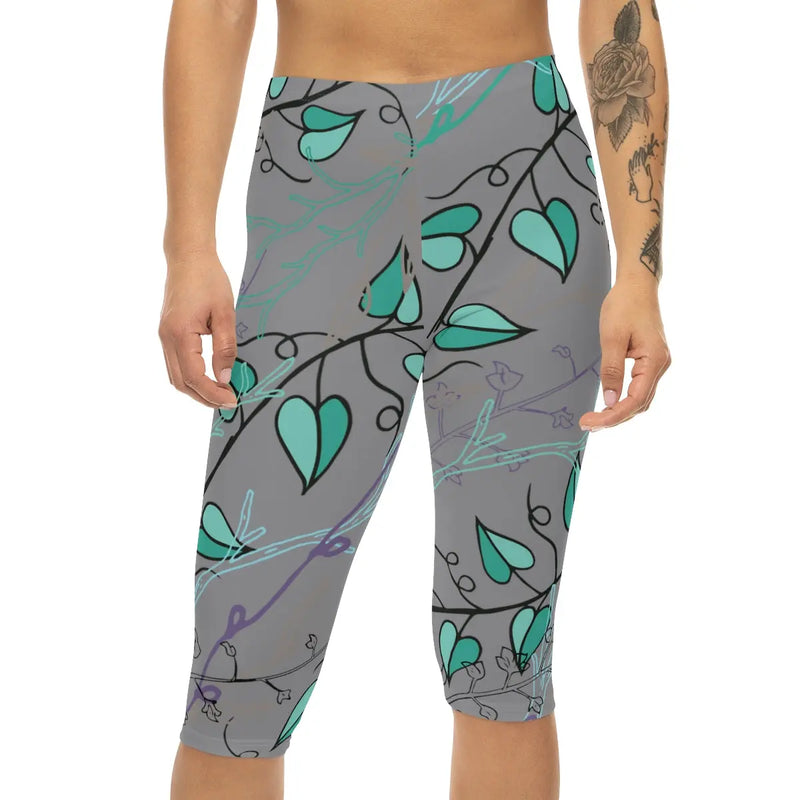 Blue vine capri leggins Printify