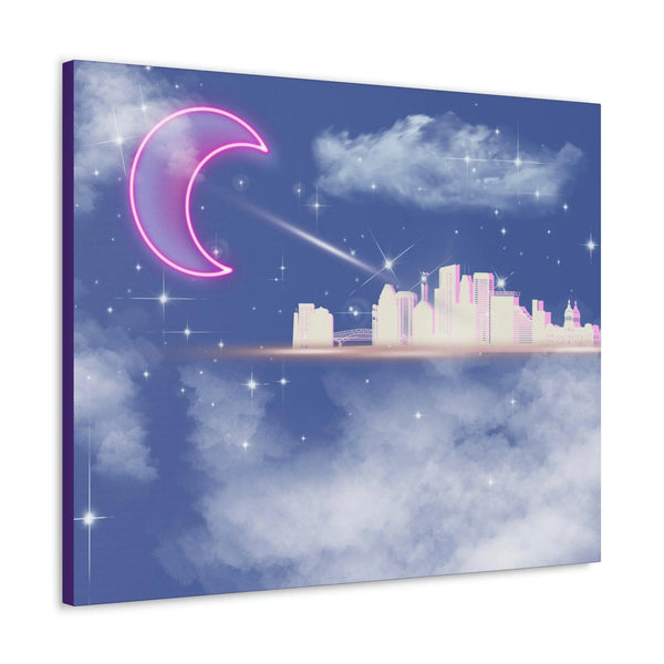 Neon moon city canvas Printify