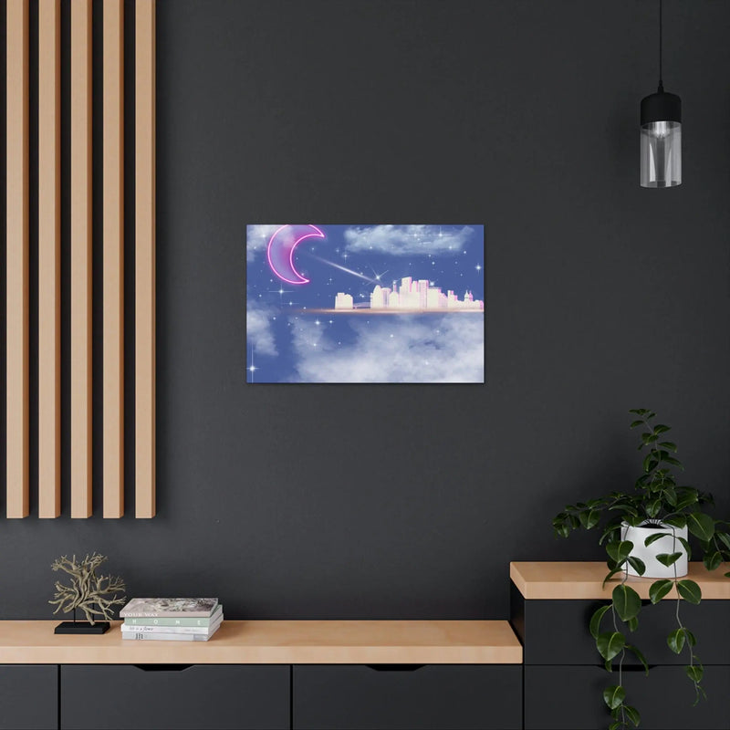 Neon moon city canvas Printify