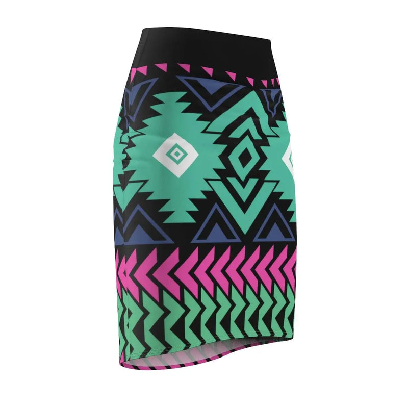 Teal tribal print pencil skirt Printify